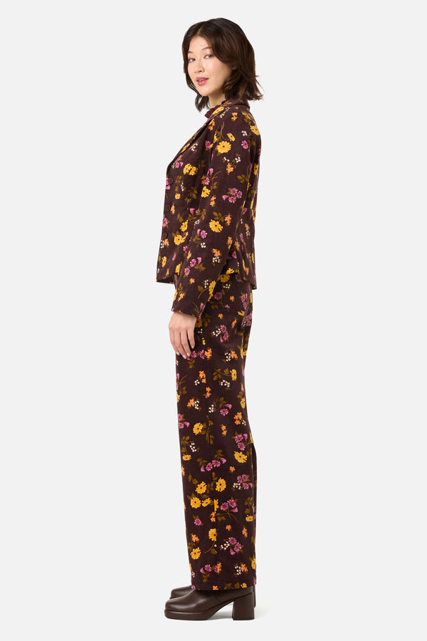 Princess Highway - Winona Flower Corduroy Blazer - chocolate