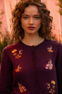 Princess Highway - Winona Flower Embroidered Cardigan - plum