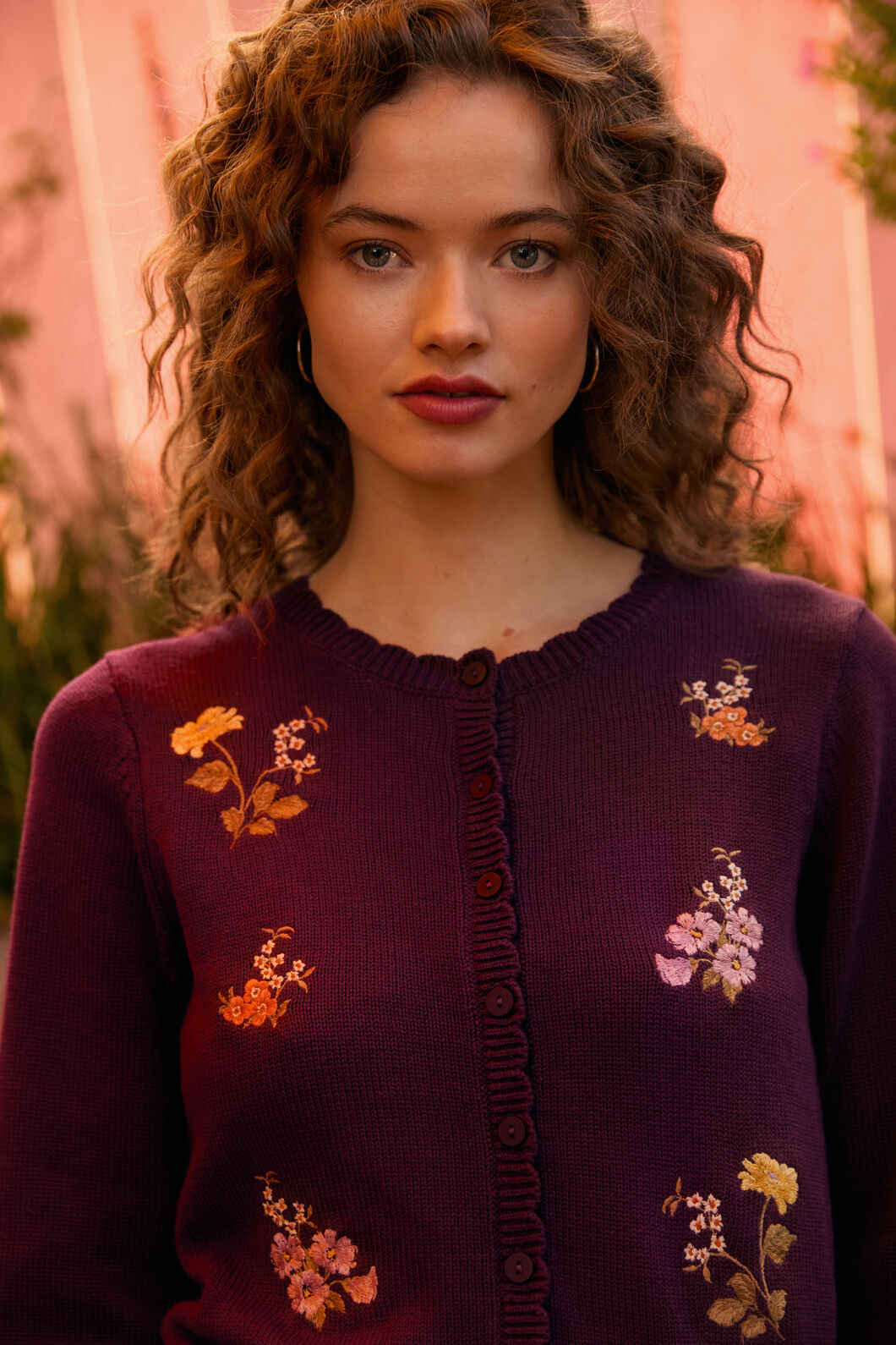 Princess Highway - Winona Flower Embroidered Cardigan - plum