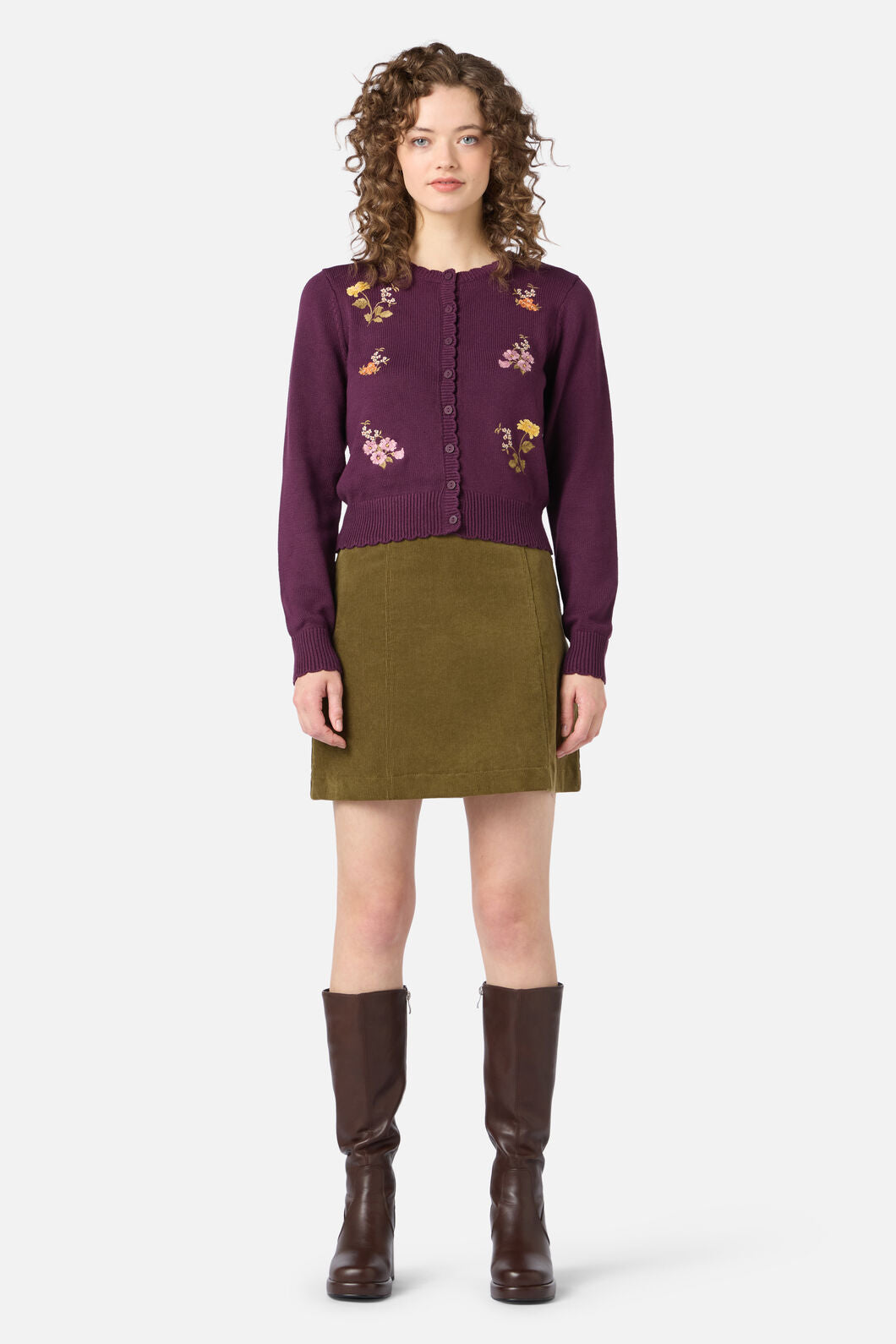 Princess Highway - Winona Flower Embroidered Cardigan - plum