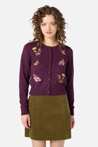 Princess Highway - Winona Flower Embroidered Cardigan - plum