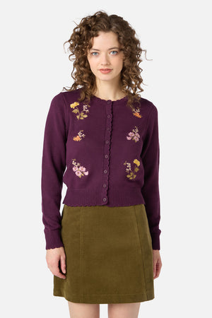 Princess Highway - Winona Flower Embroidered Cardigan - plum