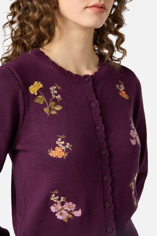 Princess Highway - Winona Flower Embroidered Cardigan - plum