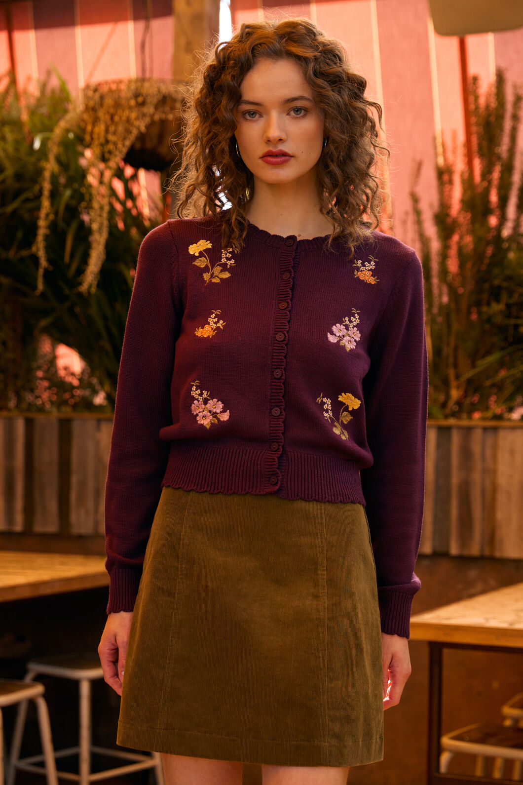 Princess Highway - Winona Flower Embroidered Cardigan - plum