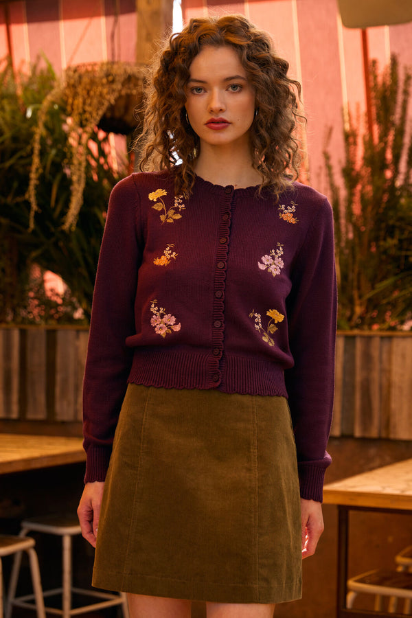 Princess Highway - Winona Flower Embroidered Cardigan - plum