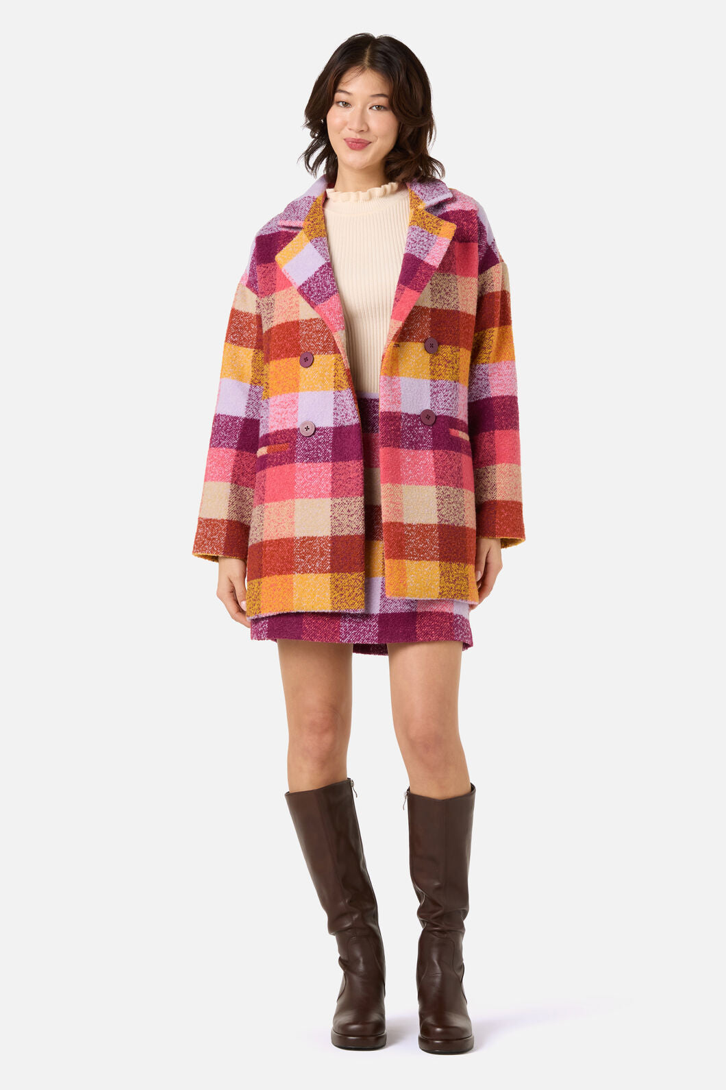 Princess Highway - Molly Check Coat - pink-gold