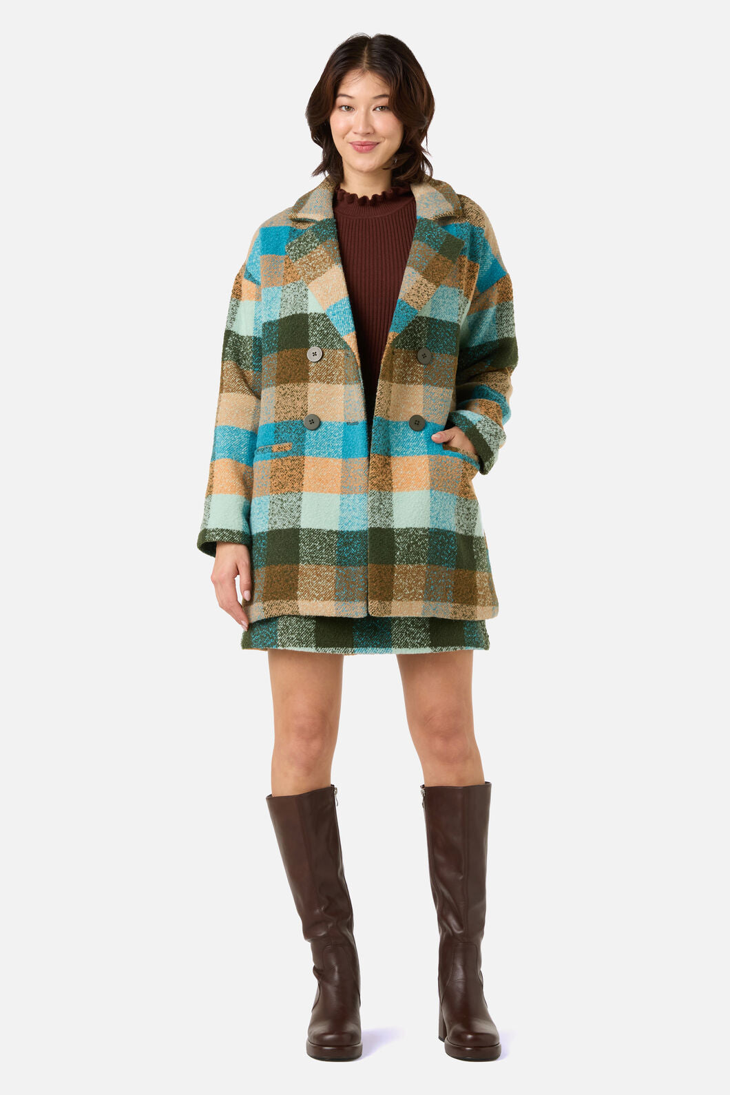 Princess Highway - Molly Check Coat - green-blue