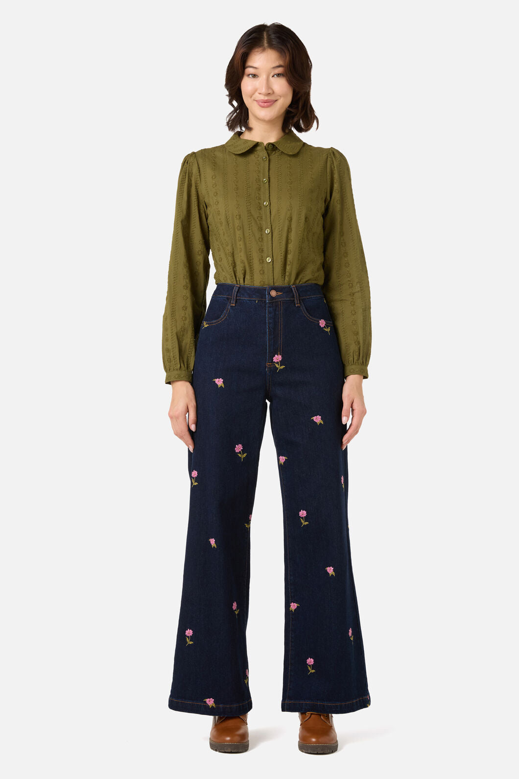 Princess Highway - Ditsy Flower Embroidered Jean - blue-denim