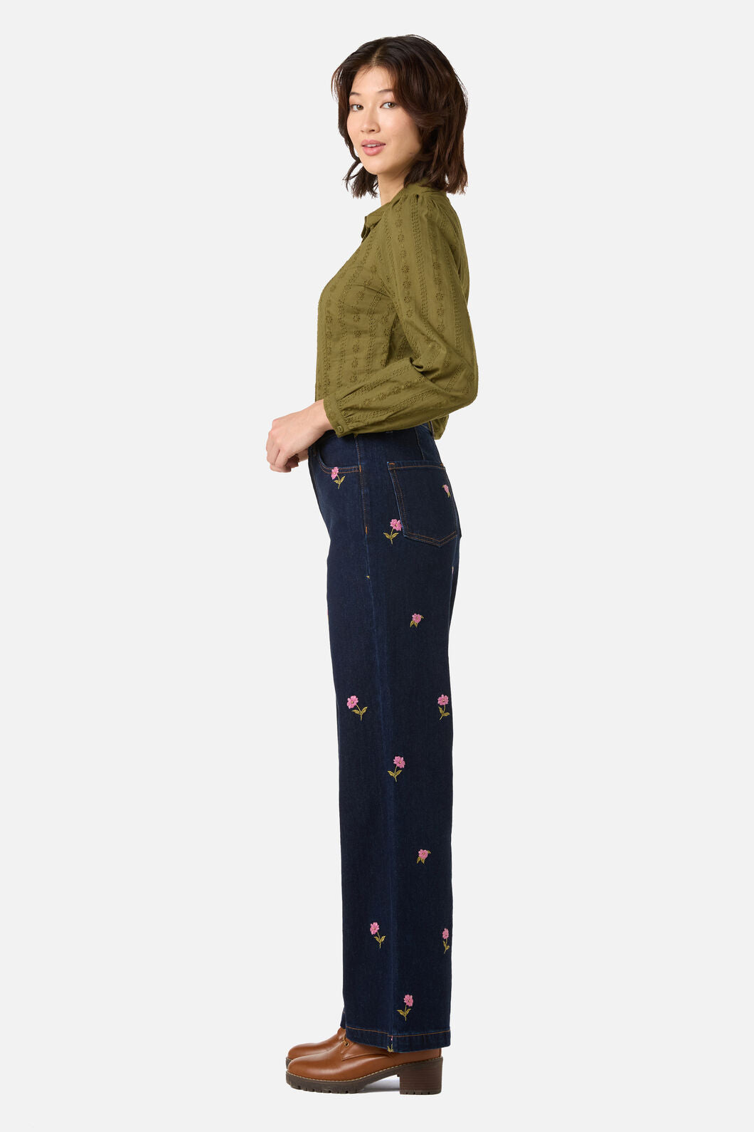 Princess Highway - Ditsy Flower Embroidered Jean - blue-denim