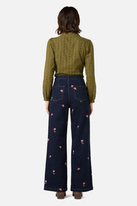 Princess Highway - Ditsy Flower Embroidered Jean - blue-denim