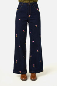 Princess Highway - Ditsy Flower Embroidered Jean - blue-denim