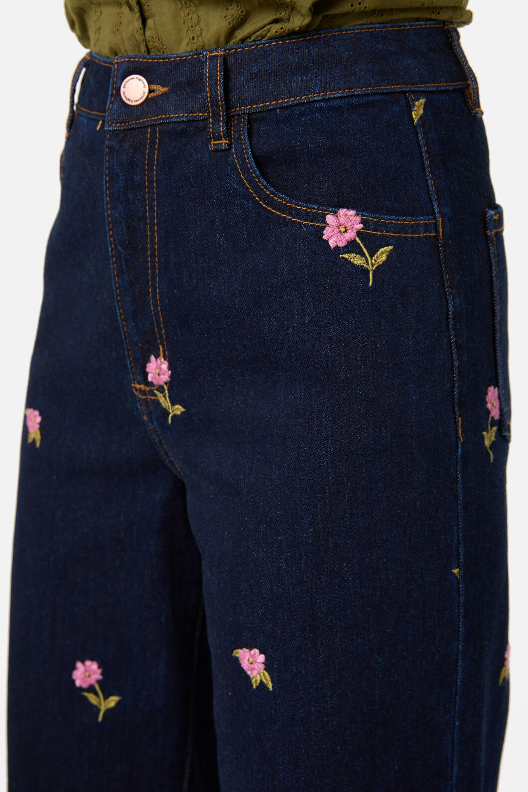 Princess Highway - Ditsy Flower Embroidered Jean - blue-denim