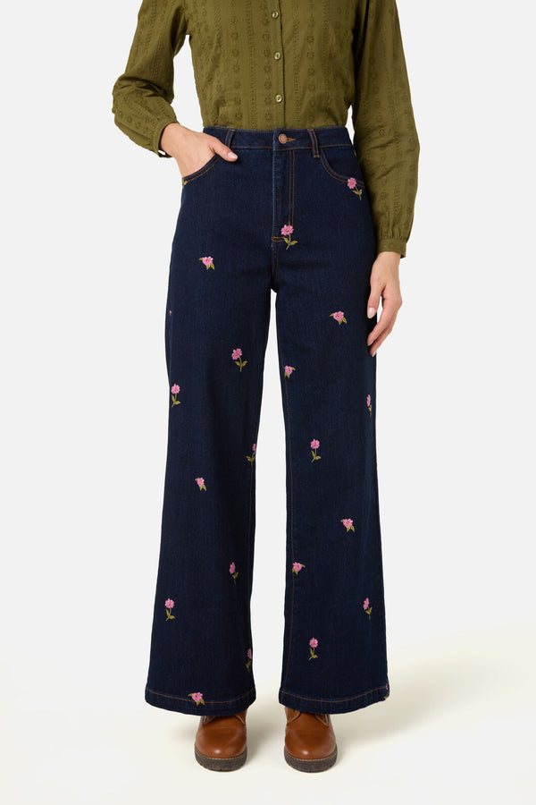 Princess Highway - Ditsy Flower Embroidered Jean - blue-denim