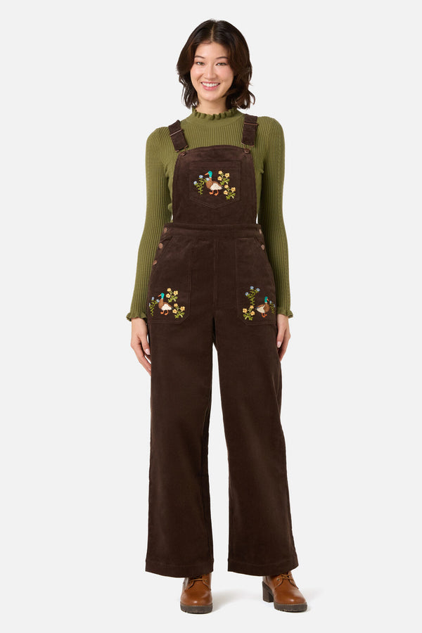 Princess Highway - Sweet Ducks Embroidered Cord Overall - chocolate