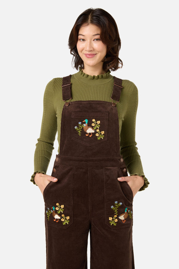 Princess Highway - Sweet Ducks Embroidered Cord Overall - chocolate