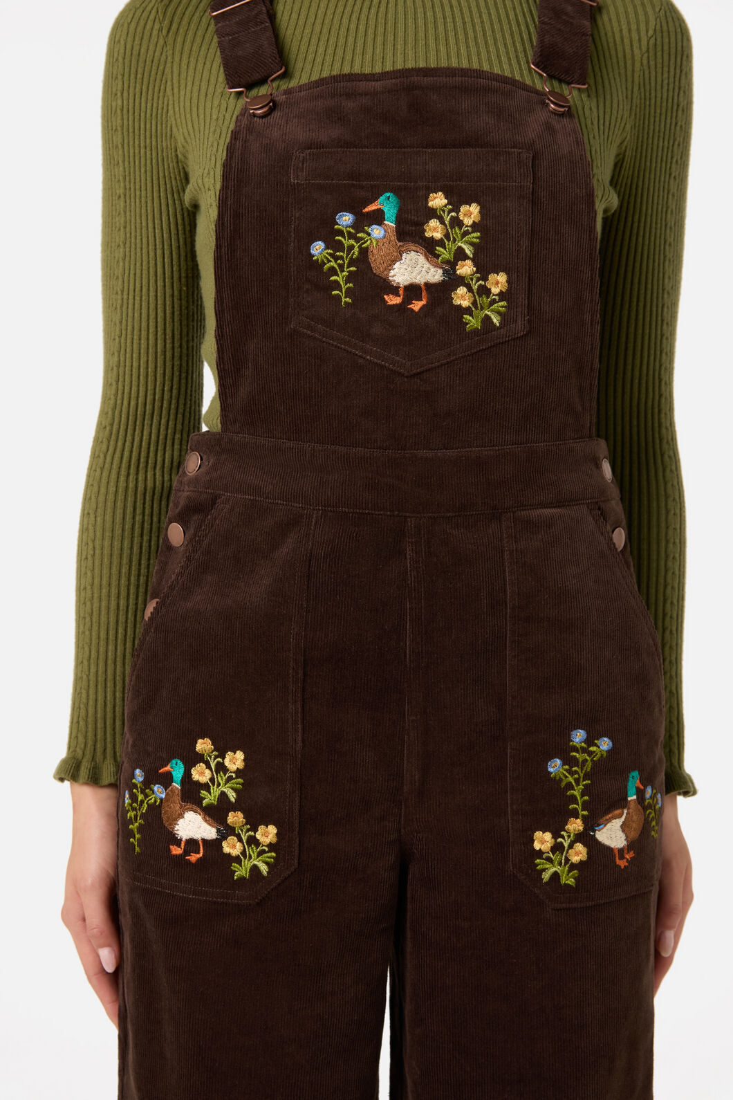 Princess Highway - Sweet Ducks Embroidered Cord Overall - chocolate