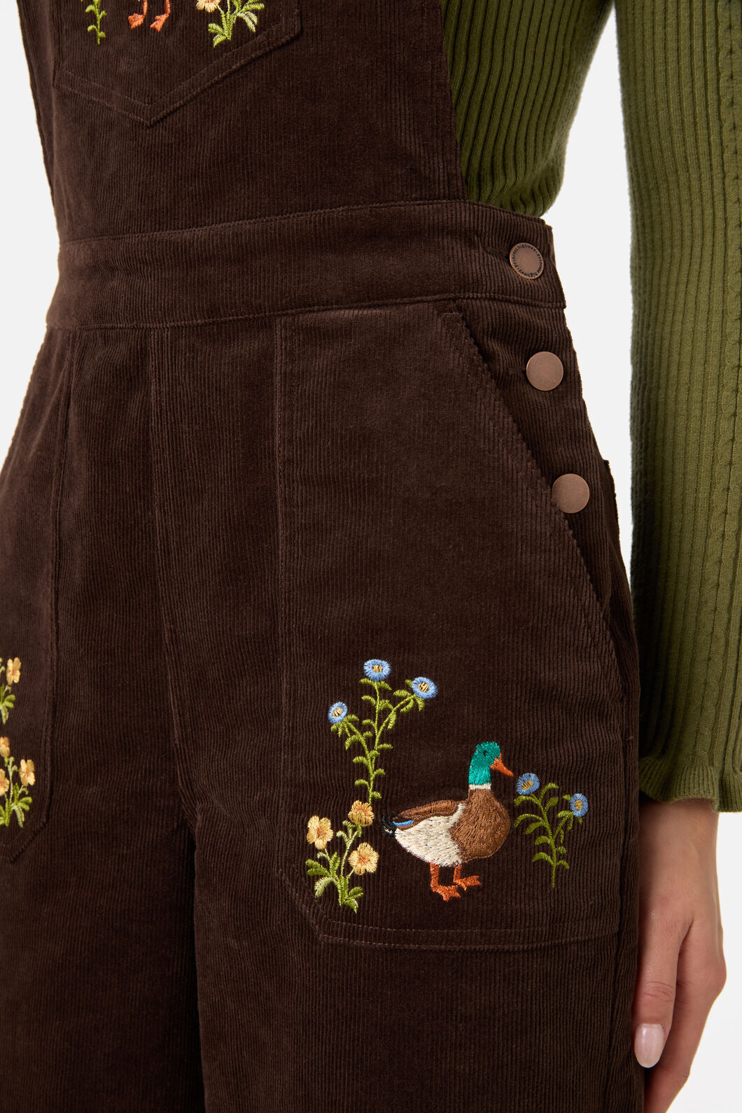 Princess Highway - Sweet Ducks Embroidered Cord Overall - chocolate