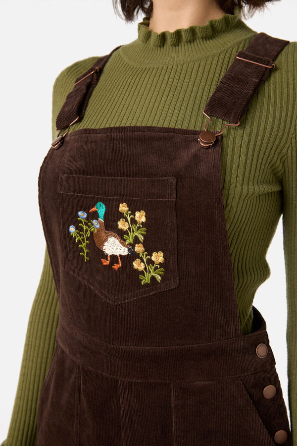 Princess Highway - Sweet Ducks Embroidered Cord Overall - chocolate