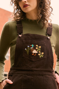 Princess Highway - Sweet Ducks Embroidered Cord Overall - chocolate