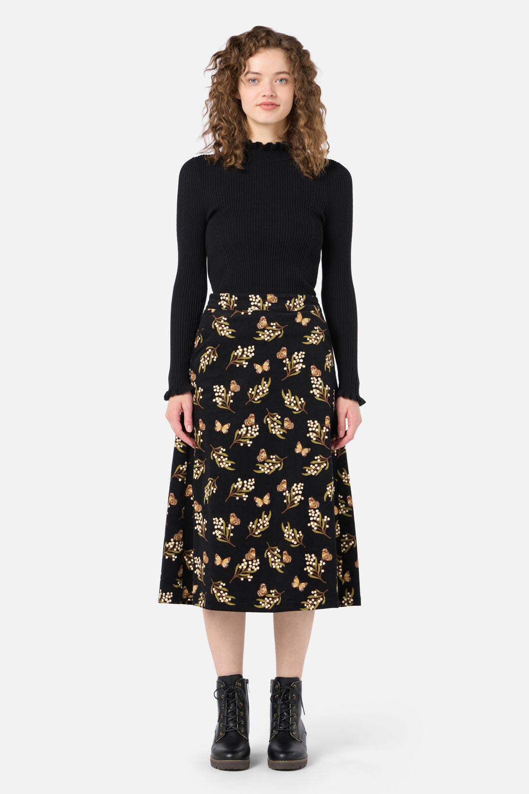 Princess Highway - Wattle & Butterfly Midi Skirt - black
