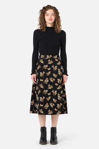 Princess Highway - Wattle & Butterfly Midi Skirt - black