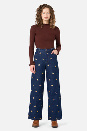 Princess Highway - Butterfly Embroidered Jean - blue-denim