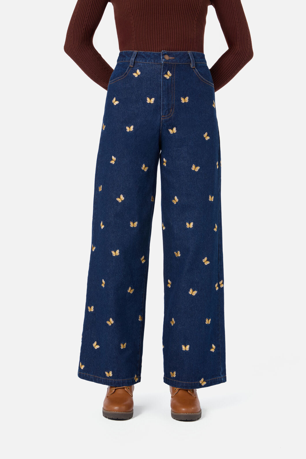 Princess Highway - Butterfly Embroidered Jean - blue-denim