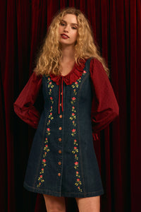Princess Highway - Roses Embroidered Pinafore - blue-denim