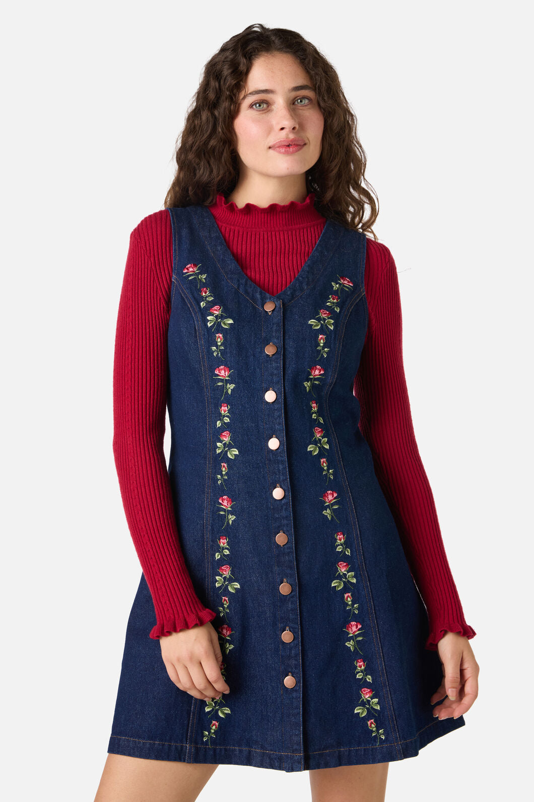 Princess Highway - Roses Embroidered Pinafore - blue-denim
