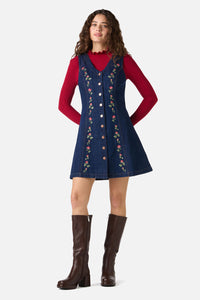 Princess Highway - Roses Embroidered Pinafore - blue-denim