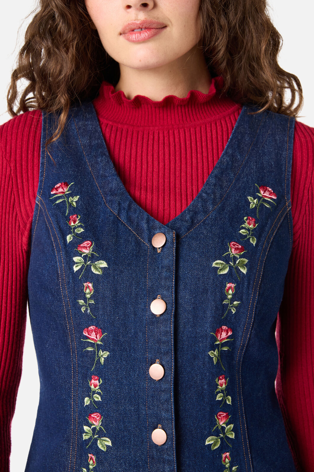 Princess Highway - Roses Embroidered Pinafore - blue-denim