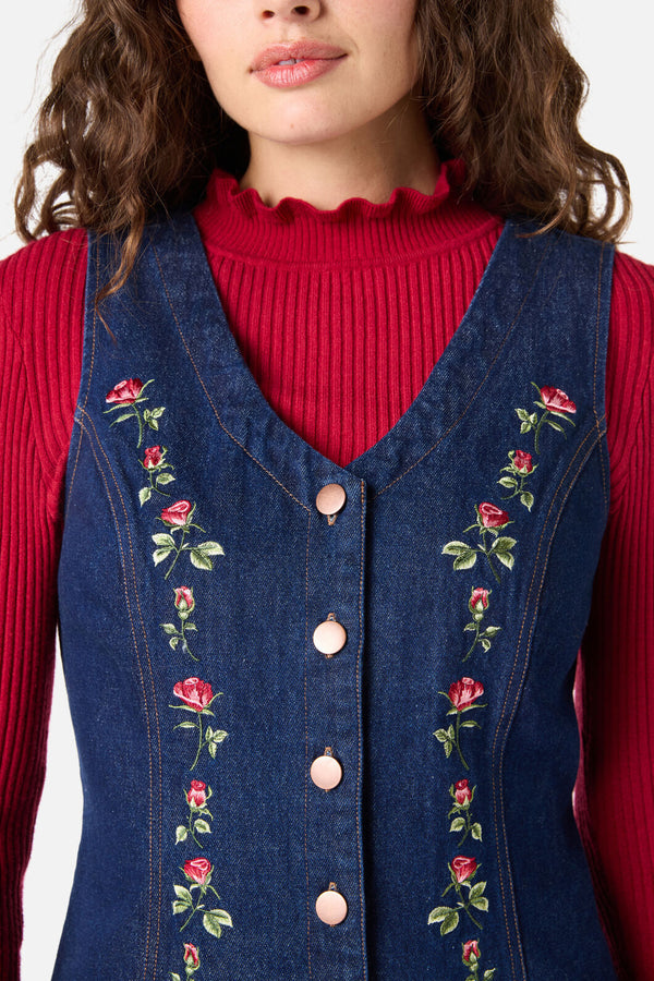 Princess Highway - Roses Embroidered Pinafore - blue-denim