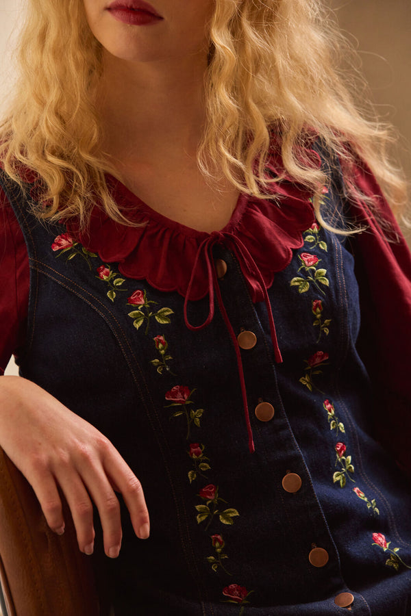Princess Highway - Roses Embroidered Pinafore - blue-denim