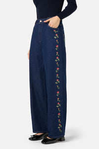 Princess Highway - Roses Embroidered Jean - blue-denim