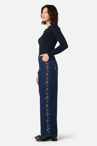 Princess Highway - Roses Embroidered Jean - blue-denim