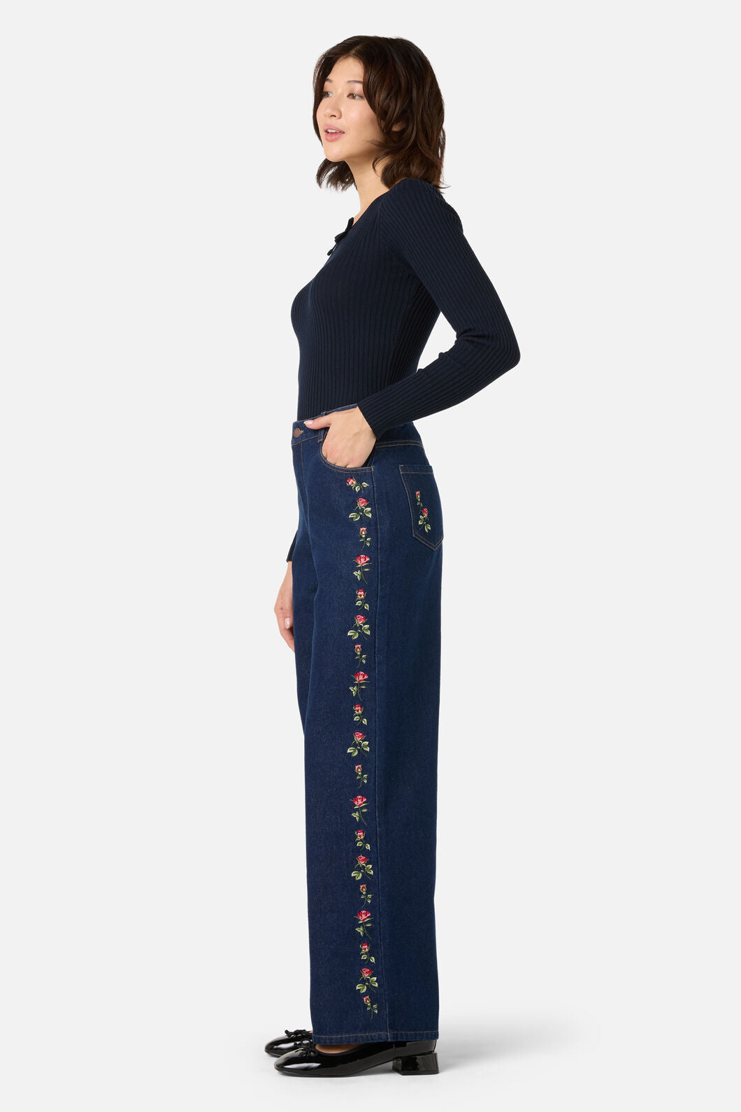 Princess Highway - Roses Embroidered Jean - blue-denim