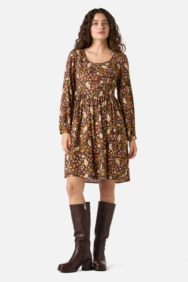 Princess Highway - Forest Owl Mini Dress - chocolate