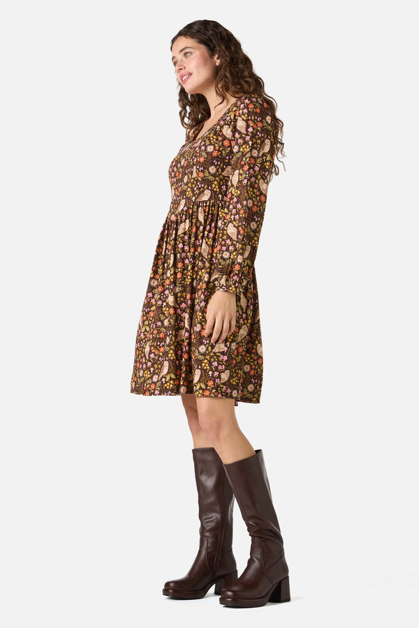 Princess Highway - Forest Owl Mini Dress - chocolate