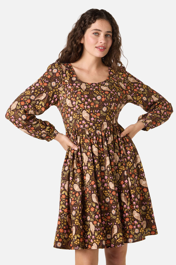Princess Highway - Forest Owl Mini Dress - chocolate