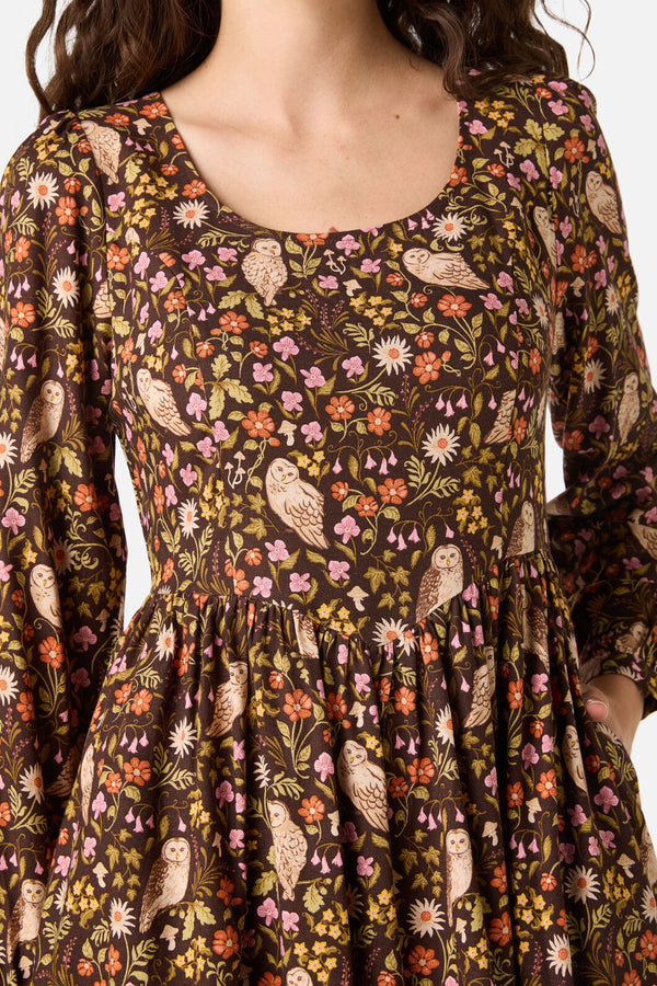 Princess Highway - Forest Owl Mini Dress - chocolate