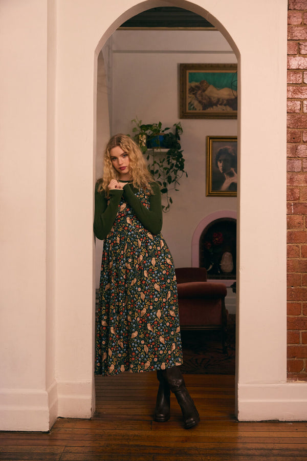 Princess Highway - Forest Owl Midi Dress - teal