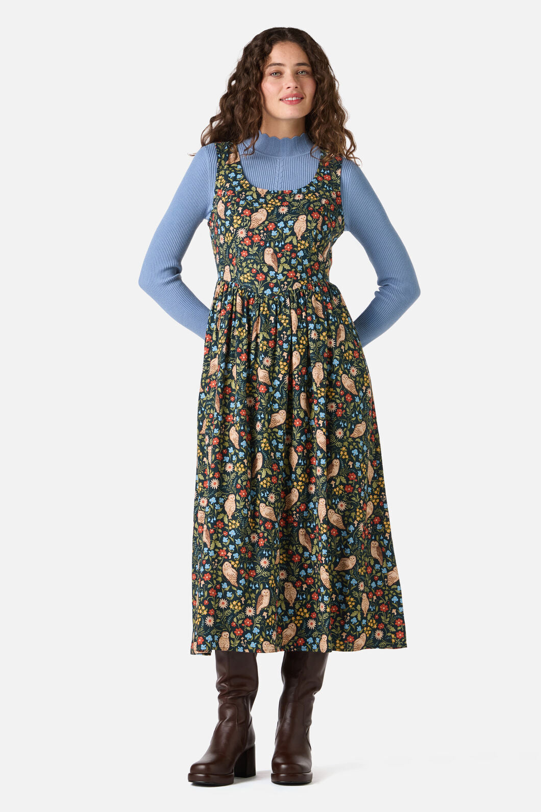 Princess Highway - Forest Owl Midi Dress - teal