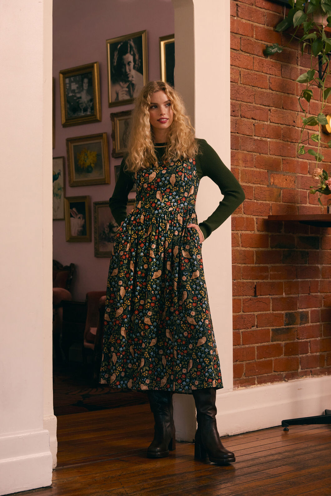 Princess Highway - Forest Owl Midi Dress - teal