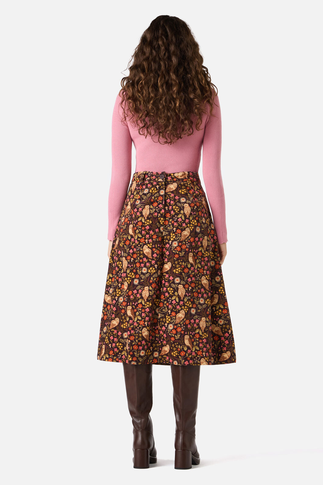 Princess Highway - Forest Owl Cord Midi Skirt - chocolate