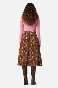 Princess Highway - Forest Owl Cord Midi Skirt - chocolate