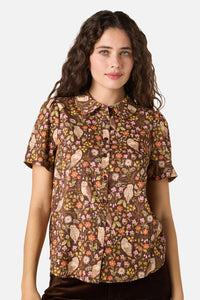 Princess Highway - Forest Owl Short Sleeve Blouse - chocolate