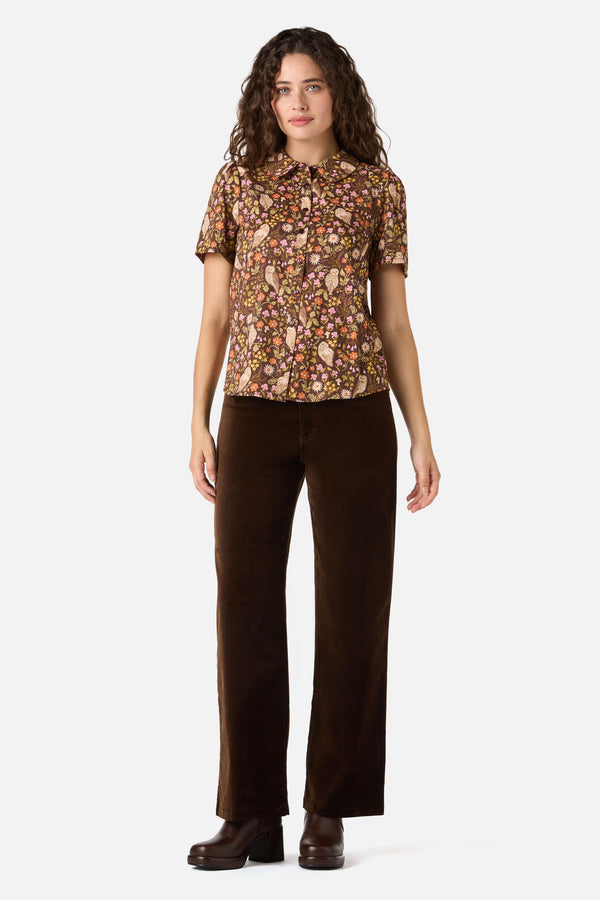 Princess Highway - Forest Owl Short Sleeve Blouse - chocolate