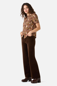 Princess Highway - Forest Owl Short Sleeve Blouse - chocolate