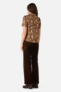 Princess Highway - Forest Owl Short Sleeve Blouse - chocolate