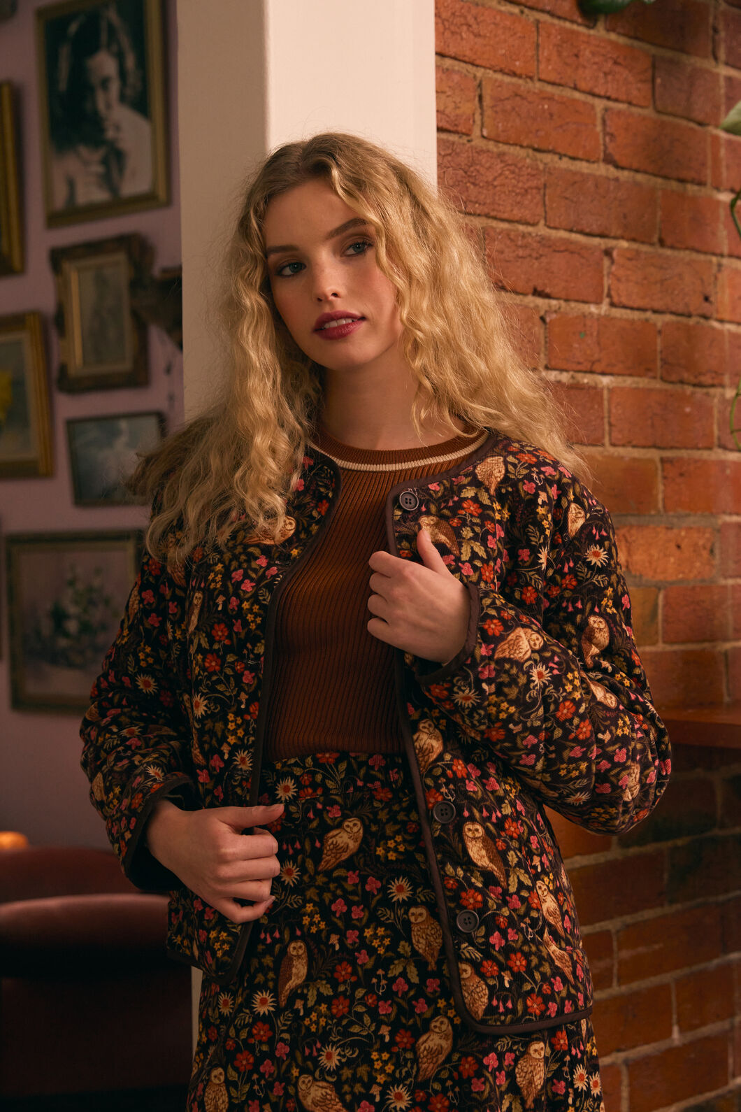 Princess Highway - Forest Owl Quilted Cord Jacket - chocolate